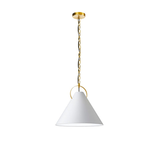 Dainolite Princeton 16in 1-Light Pendant | Contemporary Aged Brass and White Fabric | Living Room & Bedroom Accent | Model PCN-161P-AGB-790