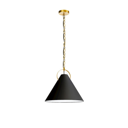 Dainolite Princeton 16in 1-Light Pendant | Contemporary Aged Brass and Black Fabric | Kitchen Island & Dining Room | Model PCN-161P-AGB-797