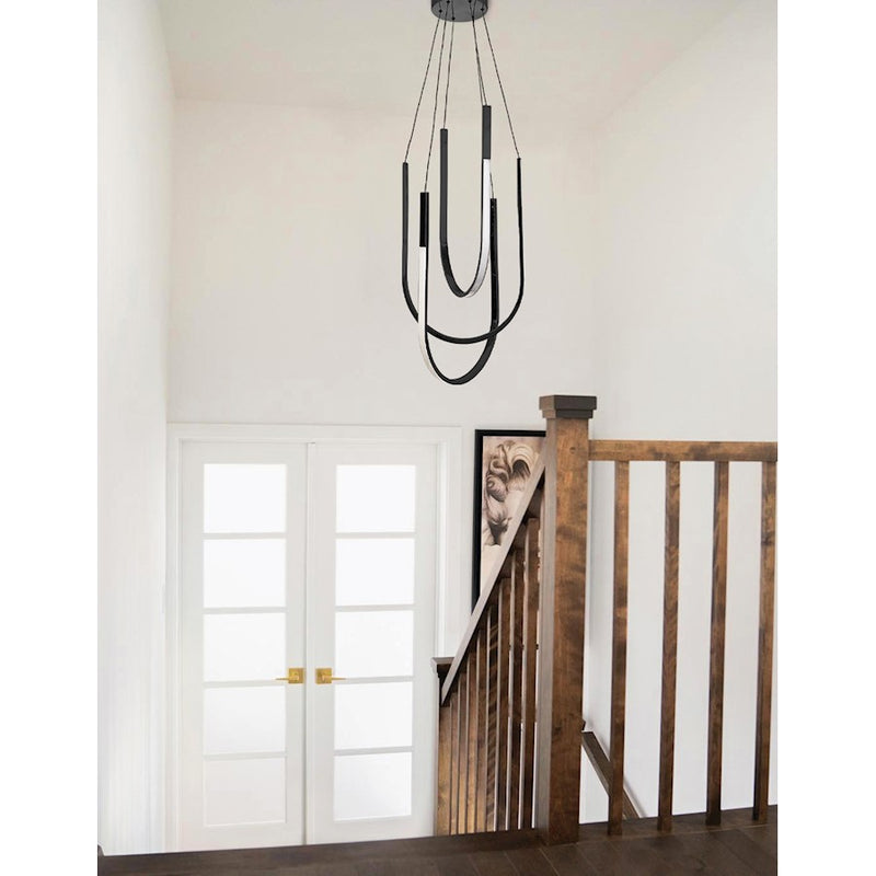 Dainolite Pacari 16in 3-Light Pendant | Modern Matte Black and White Silicone | Kitchen Island & Foyer | 16 x 16 x 32 in | Model PCR-1654LEDP-MB
