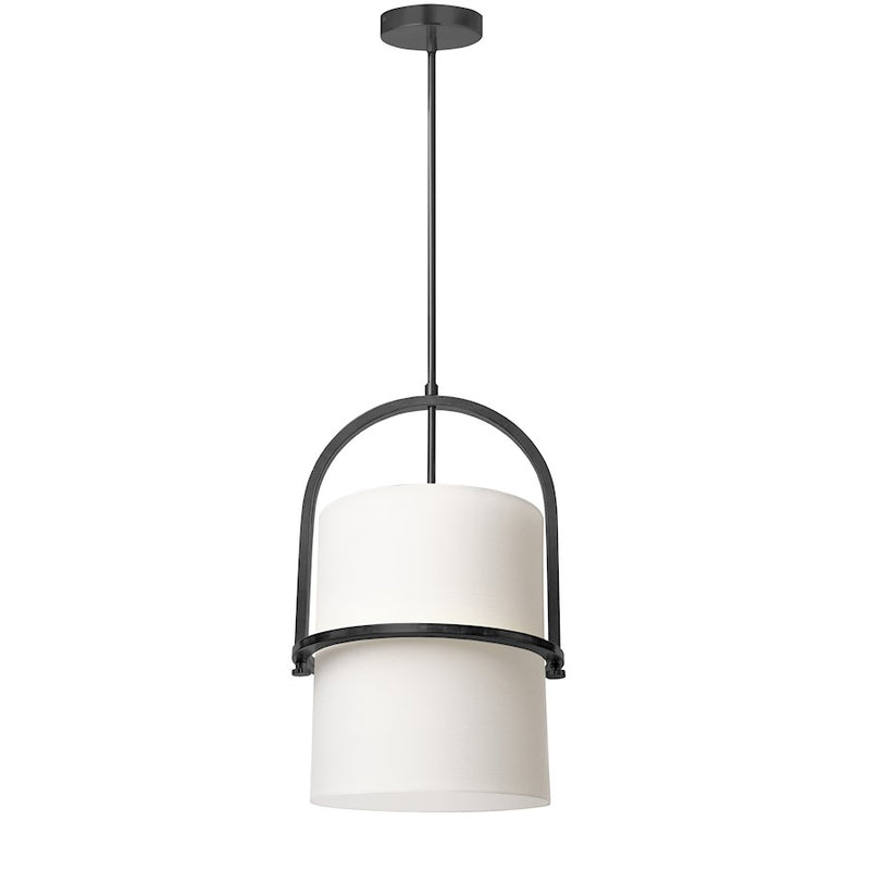 Dainolite Paddington 12in 1-Light Pendant | Modern Matte Black and White Fabric Drum | Kitchen Island & Dining Room | Model PDT-121P-MB-WH