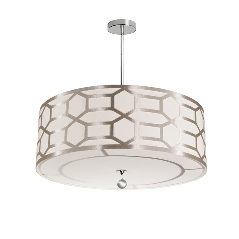 Dainolite Pembroke 24in 4-Light Pendant | Transitional Winter Gold and Polished Chrome with Italian Linen Hardback Shade | Dining | Model PEM-244P-PC-WG