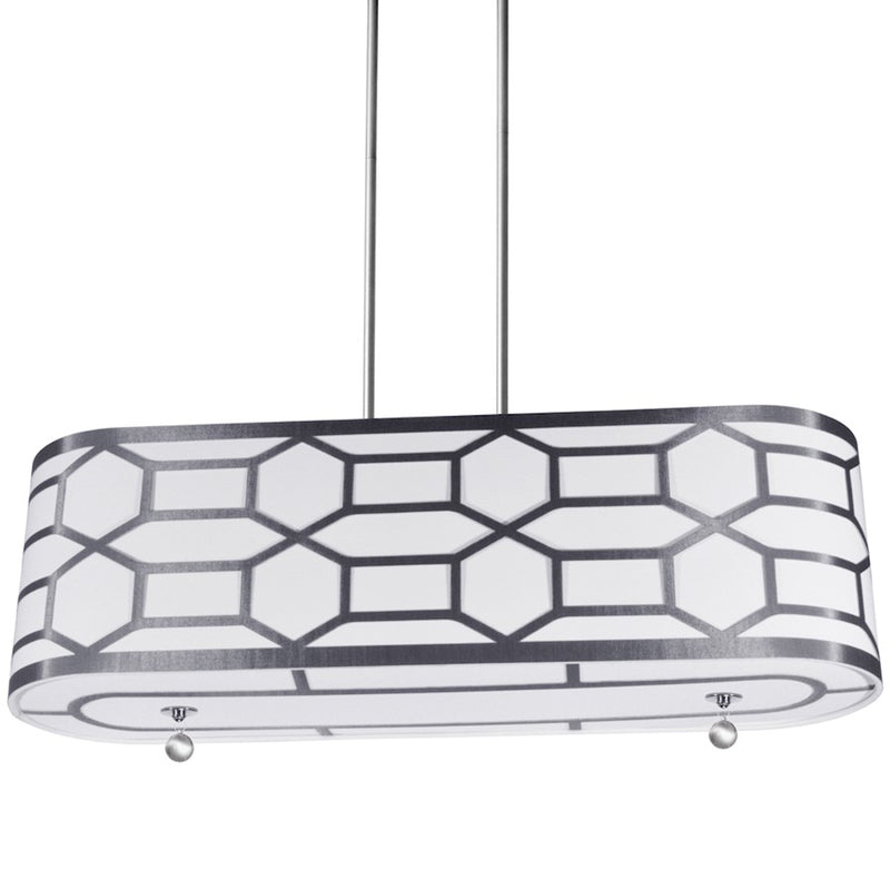 Dainolite Pembroke 34in 4-Light Pendant | Platinum Steel and White Linen Hardback | Kitchen Island & Dining Room | 9 x 34 x 10 in | Model PEM-344HP-PC-SV
