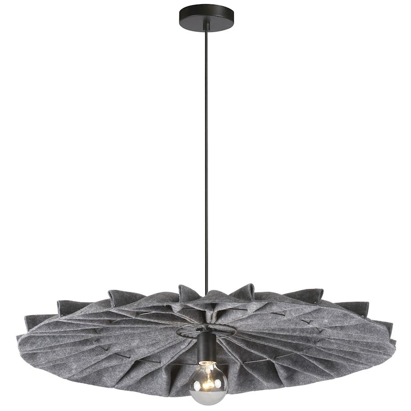 Dainolite Plegado 31in 1-Light Pendant | Transitional Matte Black and Grey Felt | Living Room & Dining Room | 31 x 31 x 4.5 in | Model PGD-311P-MB-500