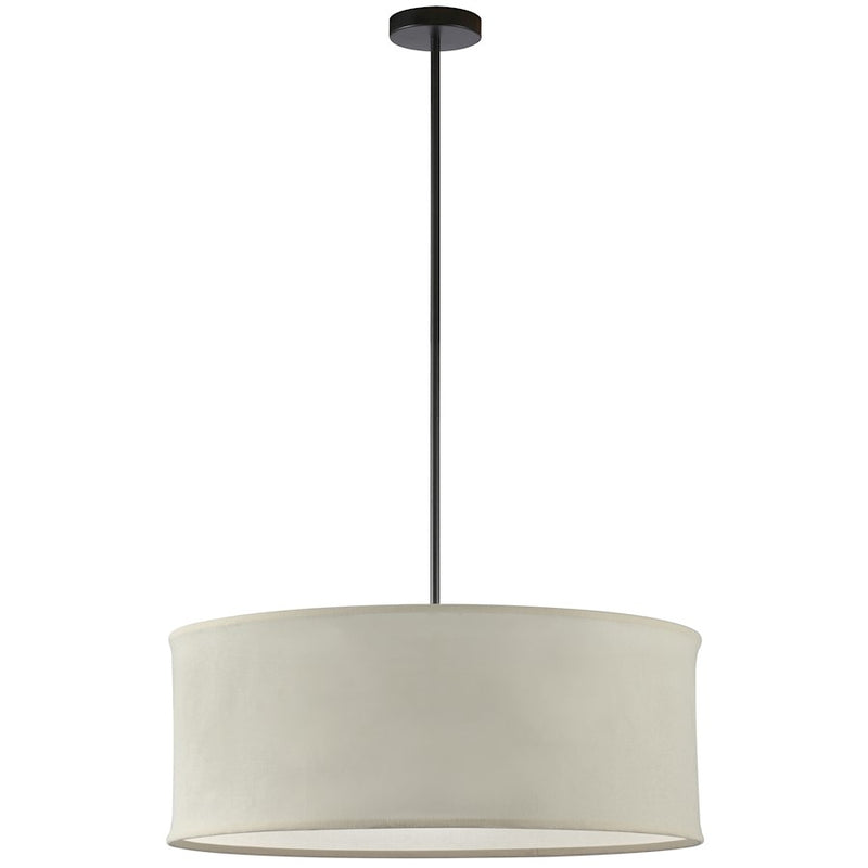 Dainolite Philis 26in 4-Light Pendant | Transitional Matte Black and Beige Fabric Drum | Living Room & Dining Room | 26 x 26 x 10 in | Model PHL-264P-MB-BG