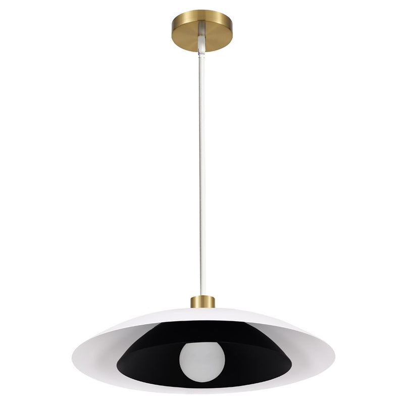 Dainolite Pima 18in 1-Light Pendant | Transitional Matte White & Matte Black Metal | Kitchen Island & Dining Room | Model PIM-171P-MW-MB