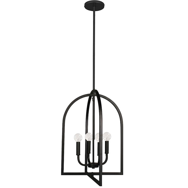 Dainolite Pamela 16in 4-Light Pendant | Transitional Matte Black Metal Lantern | Kitchen Island & Dining Room | 16 x 16 x 21 in | Model PLA-164P-MB