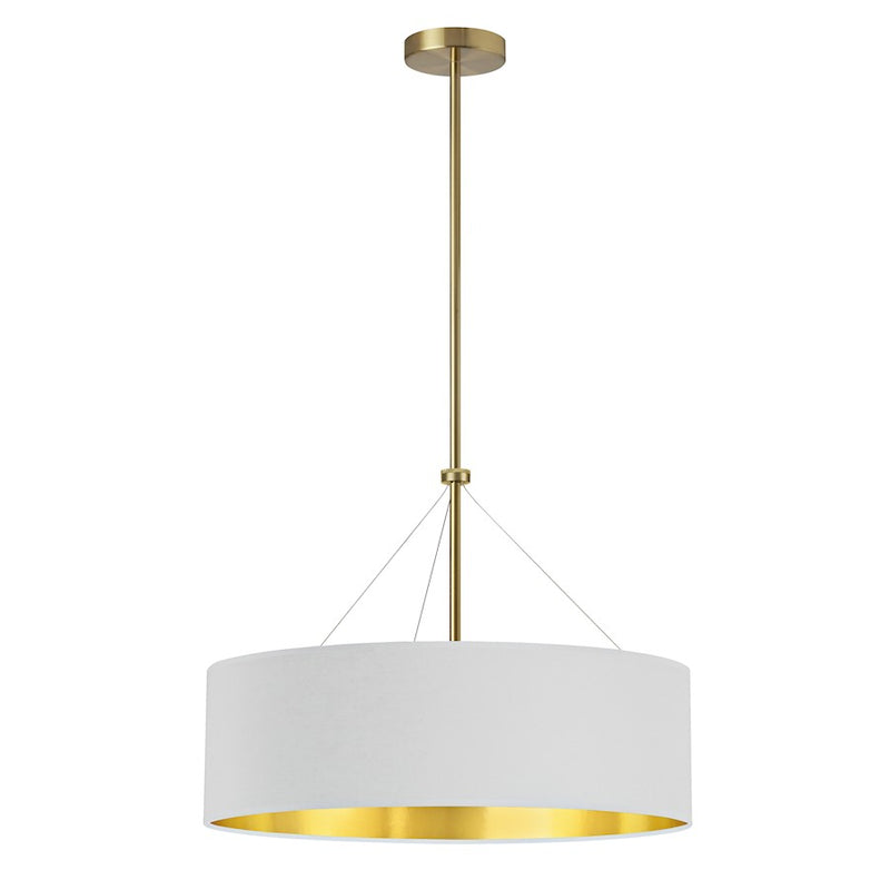 Dainolite Pallavi 22in 4-Light Chandelier | Contemporary White and Gold Fabric Drum Shade with Aged Brass Canopy | Dining Room & | Model PLV-224C-AGB-692