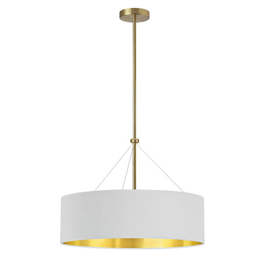 Dainolite Pallavi 22in 4-Light Chandelier | Contemporary White and Gold Fabric Drum Shade with Aged Brass Canopy | Dining Room & | Model PLV-224C-AGB-692