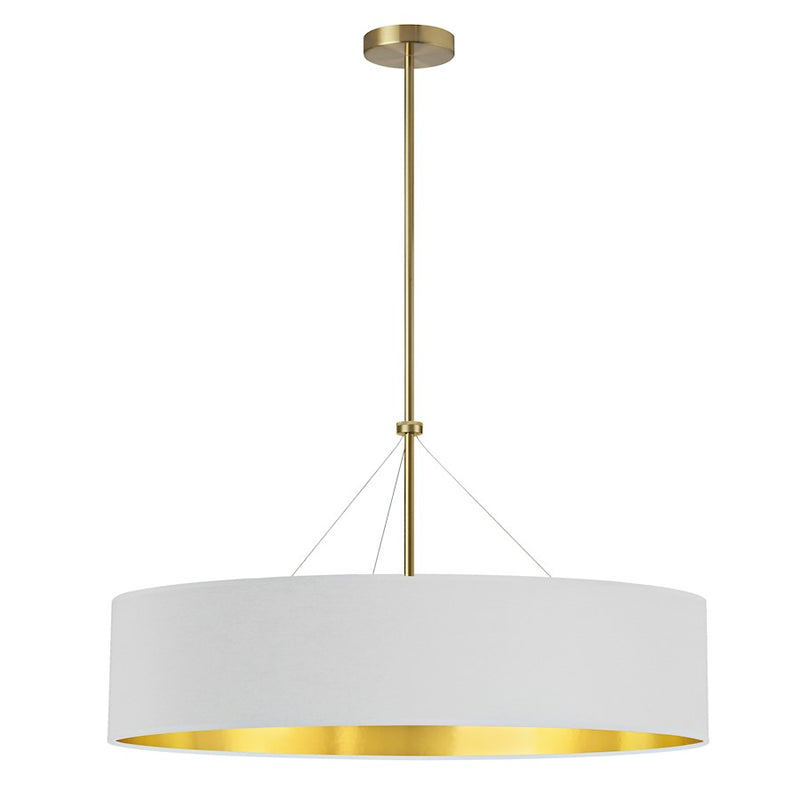 Dainolite Pallavi 30in 4-Light Chandelier | Contemporary White and Gold Fabric Drum Shade and Aged Brass Canopy | Living Room & | Model PLV-304C-AGB-692