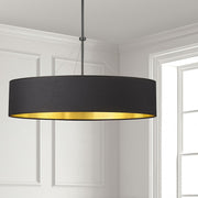 Dainolite Pallavi 30in 4-Light Chandelier | Contemporary Black and Gold Fabric Drum | Kitchen Island & Dining Room | Model PLV-304C-MB-698