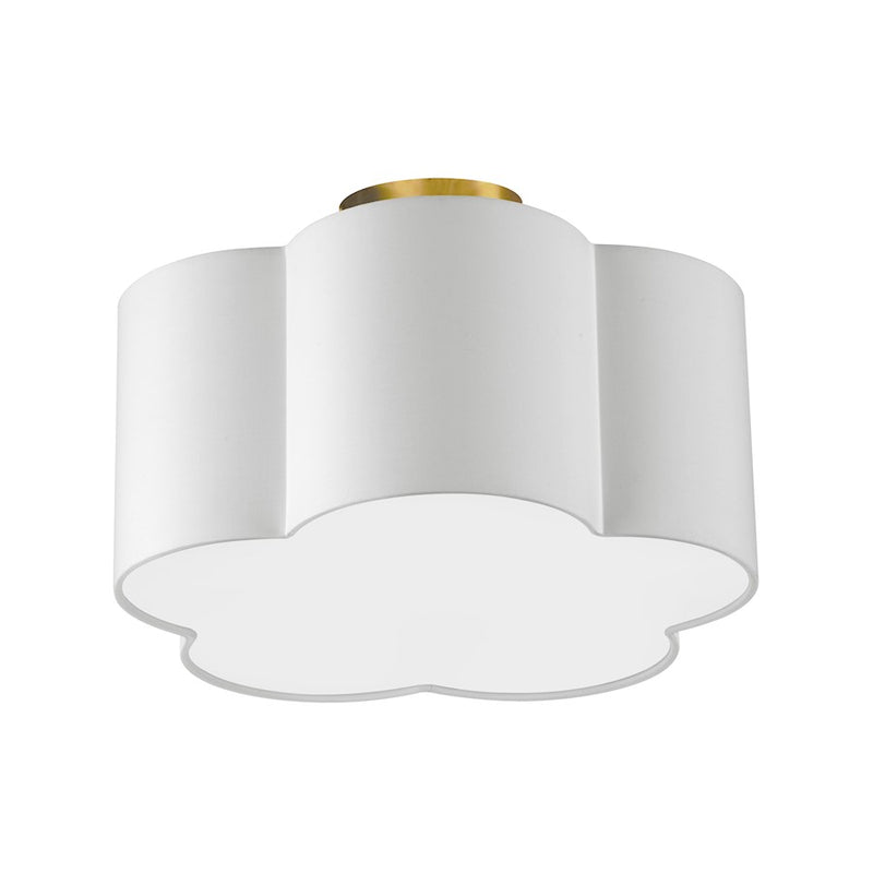 Dainolite Phlox 15in 3-Light Flush Mount | Contemporary White Fabric Scallop with Aged Brass | Bedroom & Hallway | Model PLX-152FH-AGB-WH