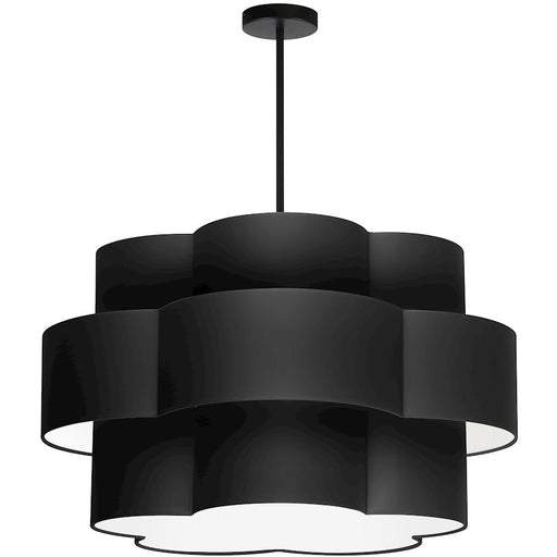 Dainolite Phlox 28in 4-Light Chandelier | Contemporary Matte Black and Black Fabric Scallop Shades | Dining Room & Living Room | Model PLX-284C-MB-BK