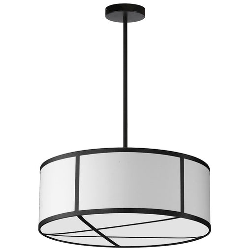 Dainolite Pernia 19in 4-Light Pendant | Contemporary White and Black Fabric Drum Shade | Kitchen Island & Dining Room | 19 x 19 x 7 | Model PNA-204P-MB-BW