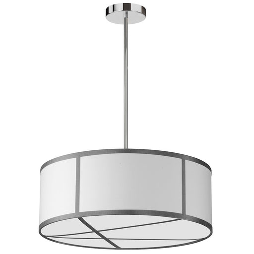 Dainolite Pernia 19in 4-Light Pendant | Contemporary White and Grey Fabric Drum Shade and Chrome Canopy | Kitchen Island & Dining | Model PNA-204P-PC-GRW