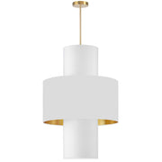 Dainolite Patrona 22in 4-Light Pendant | Contemporary Aged Brass and White Fabric Drum | Foyer & Hall | 22 x 22 x 32 in | Model POA-224P-AGB-692-790