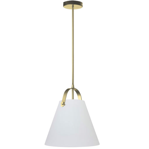 Dainolite Polly 12in 1-Light Pendant | Contemporary Aged Brass and White Glass Cone | Kitchen & Foyer | 12 x 12 x 14 in | Model POL-121P-AGB-WH