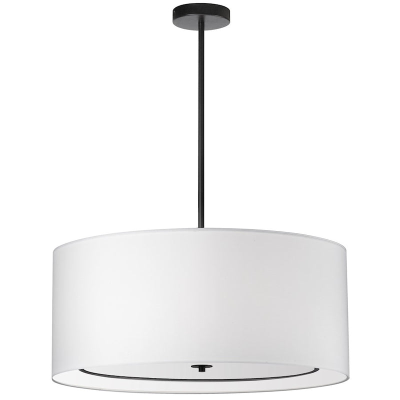 Dainolite Porscha 30in 4-Light Pendant | Contemporary White Fabric Shade with Matte Black Base | Dining Room & Great Room | Model POR-304P-MB-WH