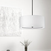Dainolite Porscha 30in 4-Light Pendant | Contemporary White Fabric Shade with Matte Black Base | Dining Room & Great Room | Model POR-304P-MB-WH