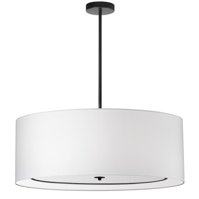 Dainolite Porscha 34in 4-Light Pendant | Contemporary Matte Black and White Fabric Drum | Kitchen Island & Dining Room | Model POR-344P-MB-WH