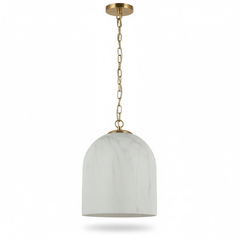 Dainolite Patrice 12in 1-Light Pendant | Industrial Aged Brass Metal and Faux Alabaster Glass | Kitchen Island & Dining Room | 12 x | Model PRC-121P-AGB