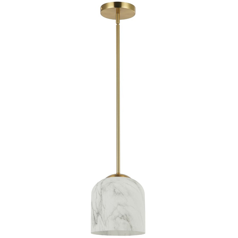 Dainolite Patrice 7in 1-Light Pendant | Contemporary Aged Brass and Faux Alabaster Glass Bell | Kitchen & Foyer | 7 x 7 x 7 in | Model PRC-71P-AGB