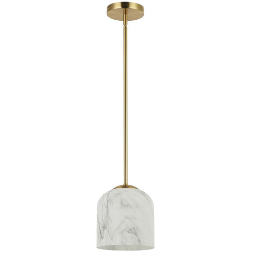 Dainolite Patrice 7in 1-Light Pendant | Contemporary Aged Brass and Faux Alabaster Glass Bell | Kitchen & Foyer | 7 x 7 x 7 in | Model PRC-71P-AGB