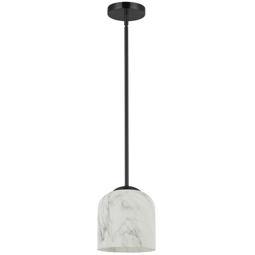 Dainolite Patrice 7in 1-Light Pendant | Contemporary Matte Black and Alabaster Faux Alabaster Glass | Kitchen & Foyer | Model PRC-71P-MB