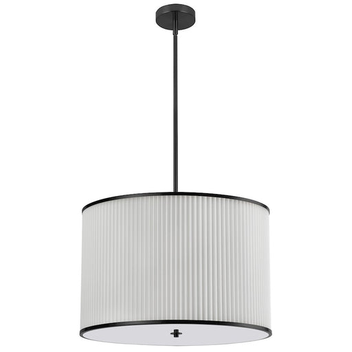 Dainolite Prudy 24in 4-Light Pendant | Transitional Matte Black and White Fabric Drum | Kitchen & Dining Room | 24 x 24 x 16 in | Model PRD-243P-MB