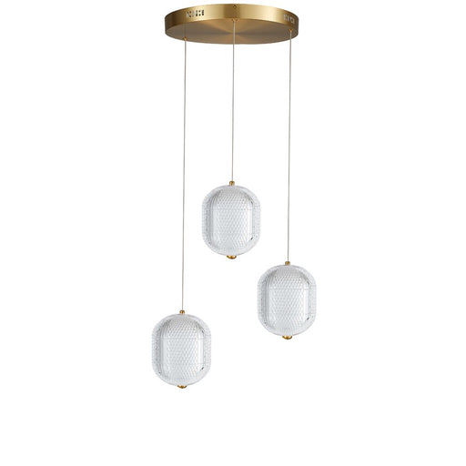 Dainolite Peri 3 Light Multi Pendant, Aged Brass/Clear