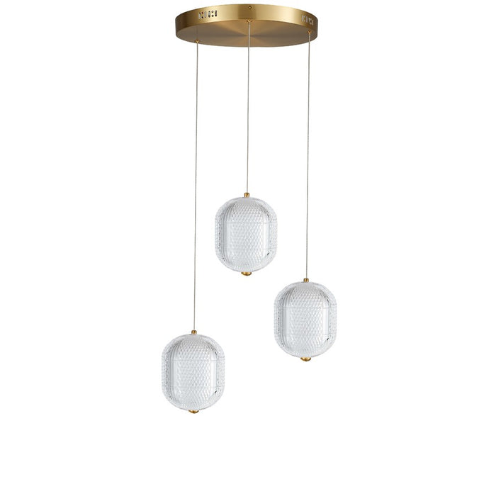Dainolite Peri 3 Light Multi Pendant, Aged Brass/Clear