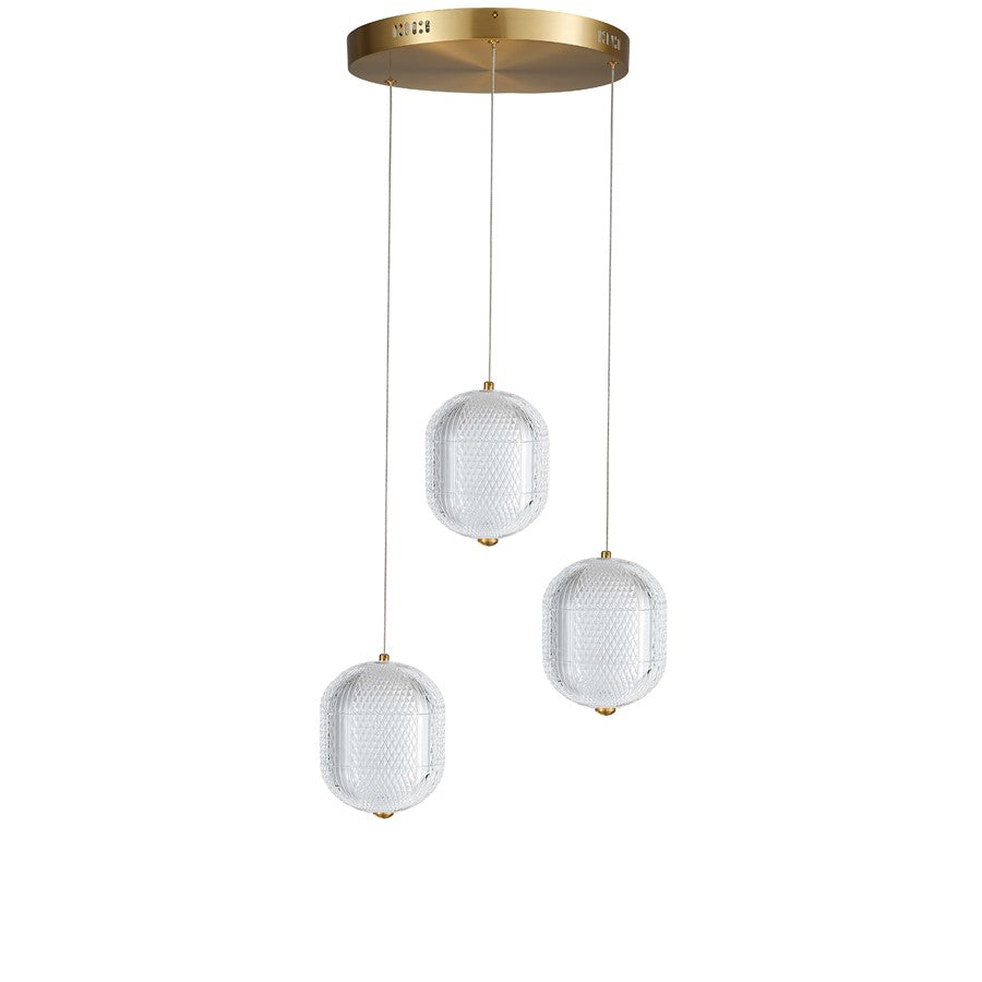 Dainolite Peri 3 Light Multi Pendant, Aged Brass/Clear