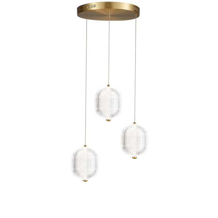 Dainolite Peri 3 Light Multi Pendant, Aged Brass/Clear