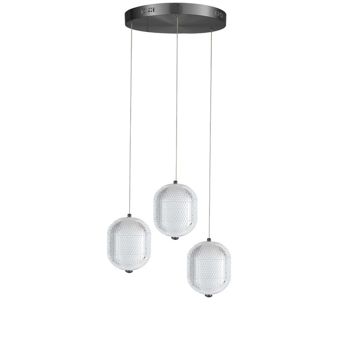 Dainolite Peri 3 Light Multi Pendant, Matte Black/Clear