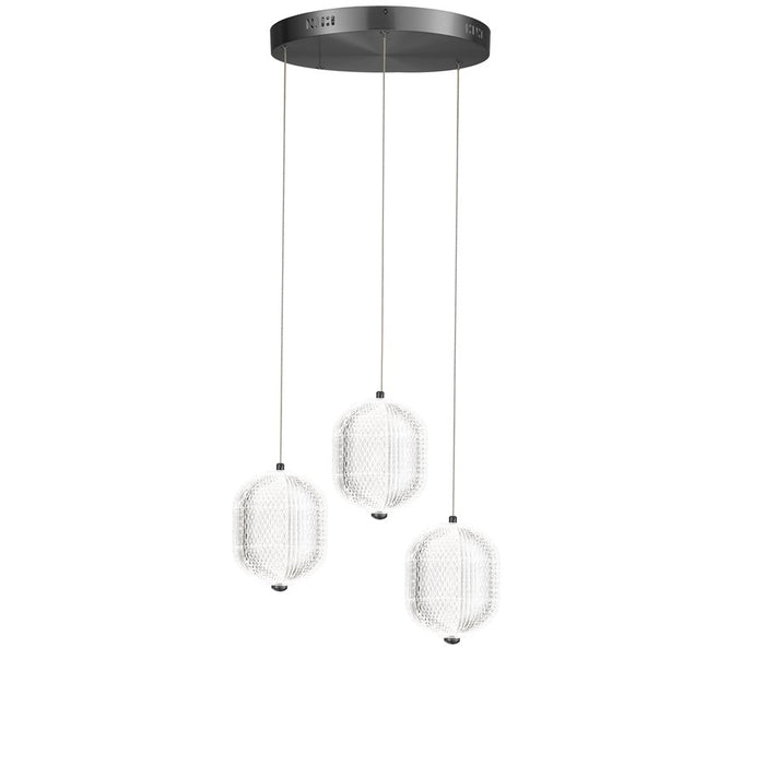 Dainolite Peri 3 Light Multi Pendant, Matte Black/Clear