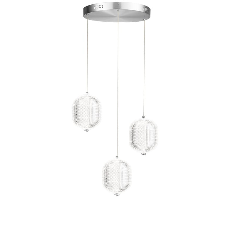 Dainolite Peri 15in 3-Light LED Multi Pendant | Contemporary Polished Chrome and Clear Acrylic | Kitchen Island & Dining Room | Model PRI-1222LEDP-PC