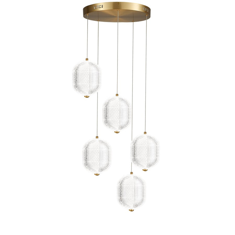 Dainolite Peri 5 Light Multi Pendant, Aged Brass/Clear