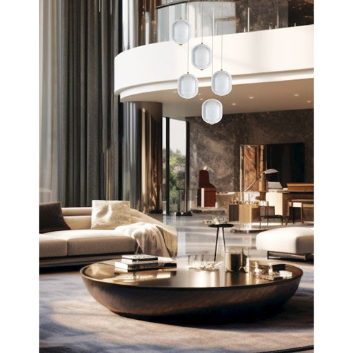 Dainolite Peri 5 Light Multi Pendant, Aged Brass/Clear