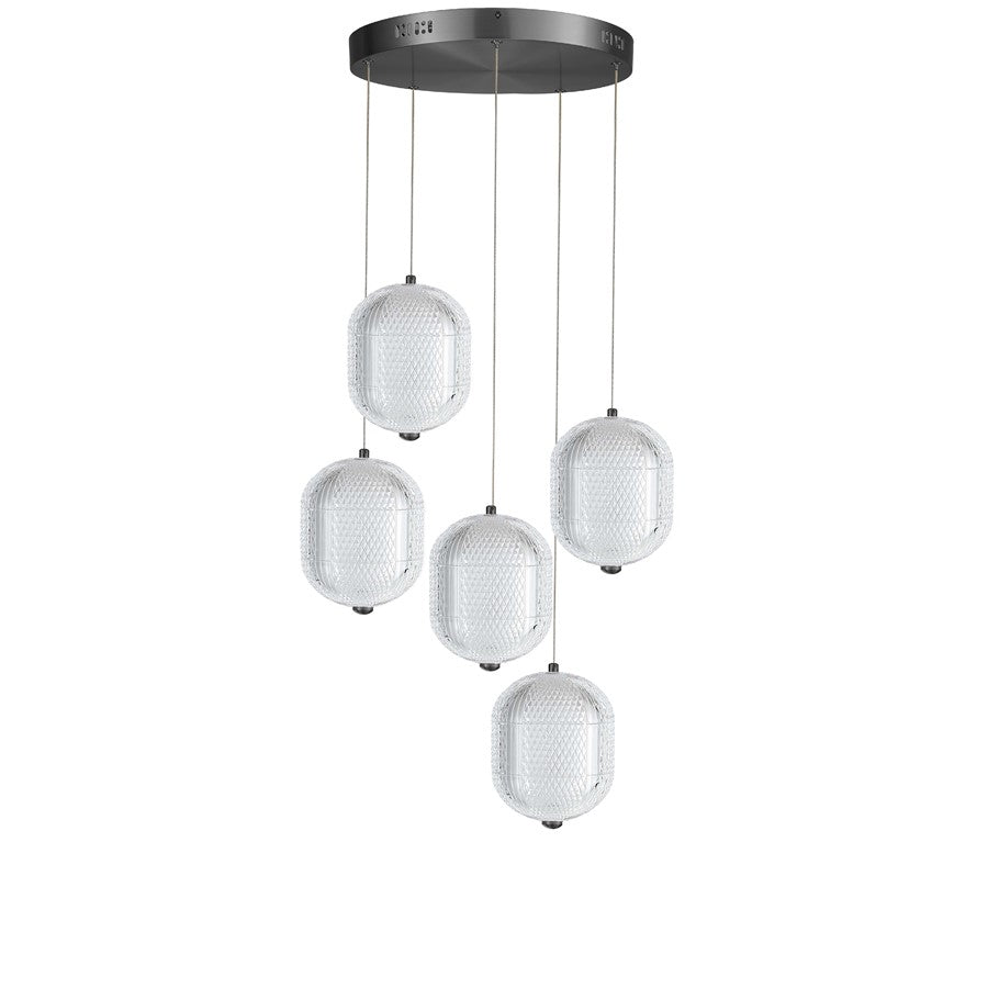 Dainolite Peri 5 Light Multi Pendant, Matte Black/Clear