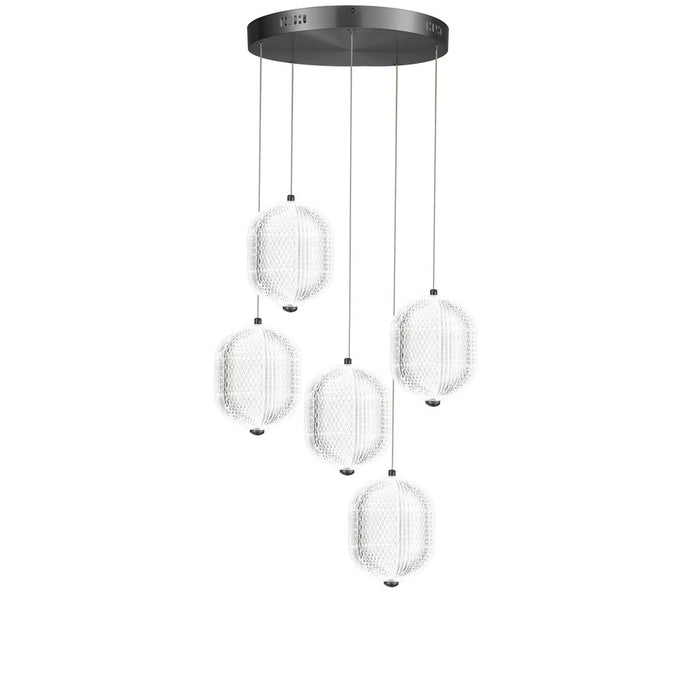 Dainolite Peri 5 Light Multi Pendant, Matte Black/Clear