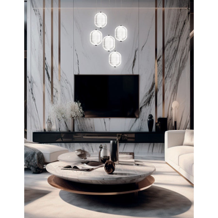 Dainolite Peri 5 Light Multi Pendant, Matte Black/Clear