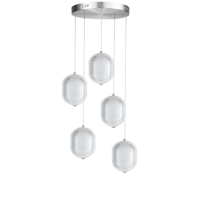 Dainolite Peri 5 Light Multi Pendant, Polished Chrome/Clear