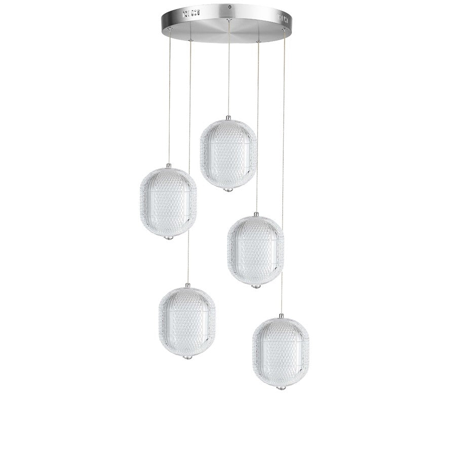 Dainolite Peri 5 Light Multi Pendant, Polished Chrome/Clear