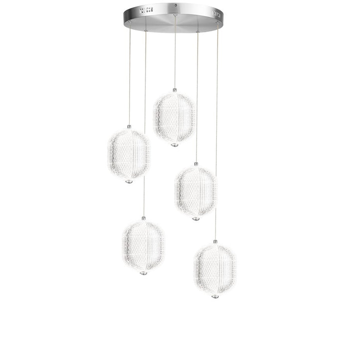 Dainolite Peri 5 Light Multi Pendant, Polished Chrome/Clear