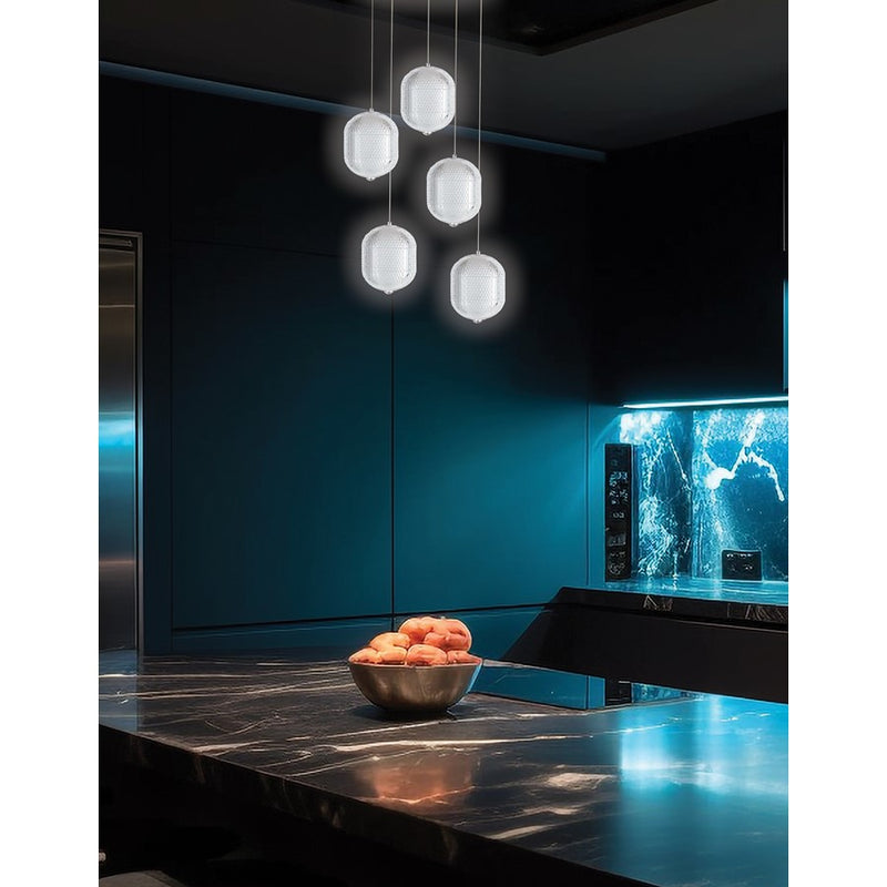 Dainolite Peri 15in 5-Light Multi Pendant | Contemporary Polished Chrome and Clear Acrylic | Kitchen Island & Dining Room | Model PRI-1530LEDP-PC