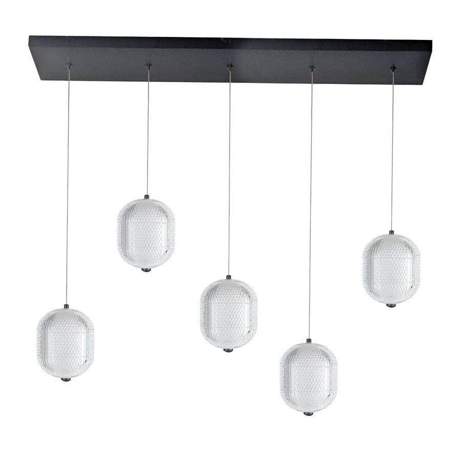 Dainolite Peri 5 Light Linear Pendant, Matte Black/Clear