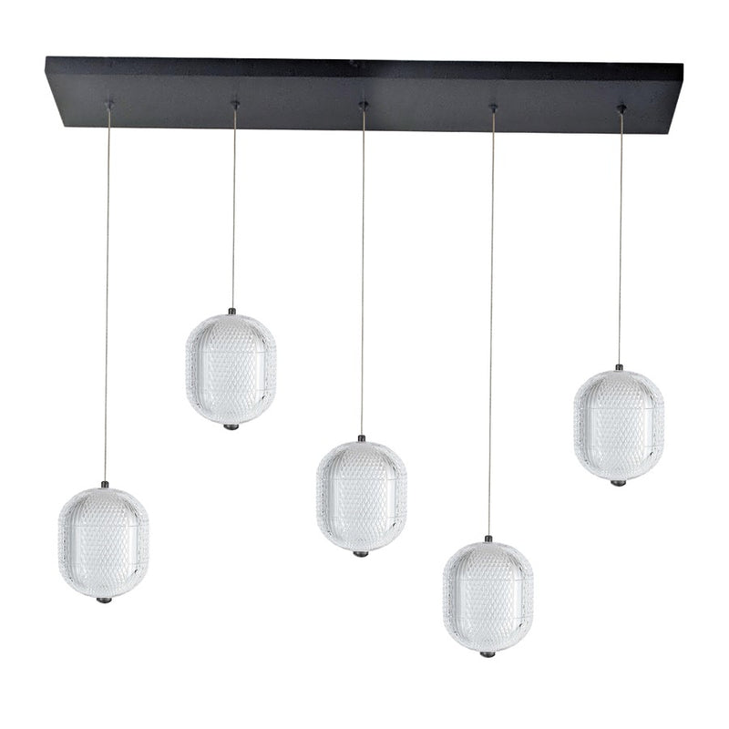 Dainolite Peri 32in 5-Light Linear LED Pendant | Contemporary Matte Black and Clear Acrylic | Kitchen Island & Dining Room | Model PRI-3230LEDHP-MB