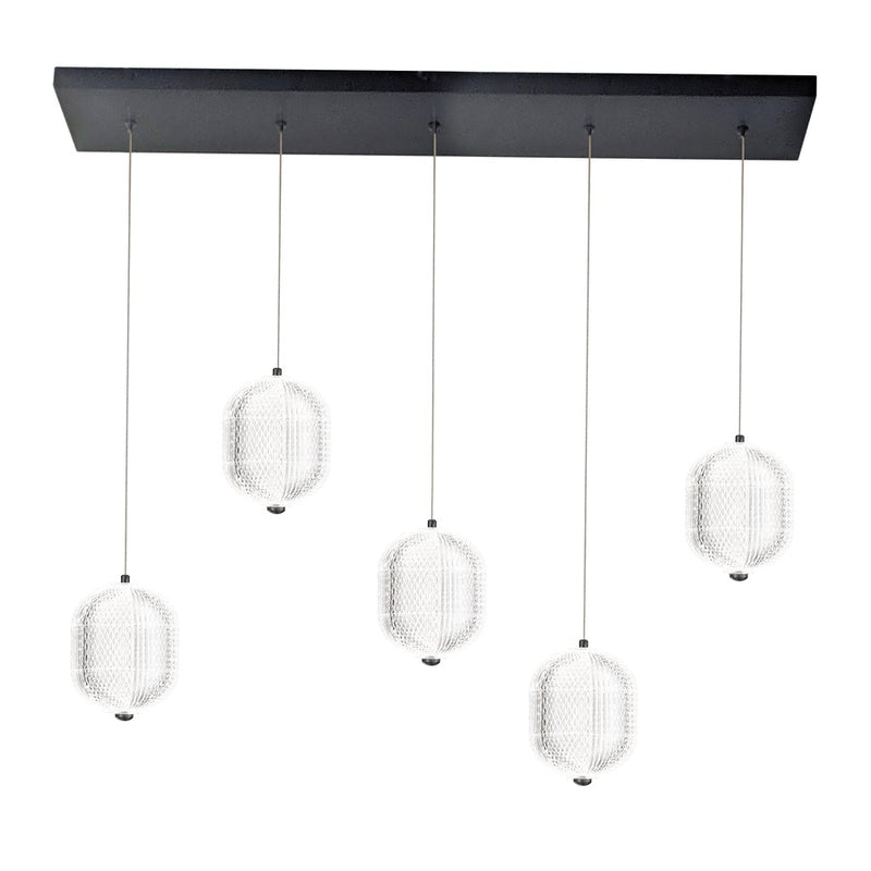 Dainolite Peri 32in 5-Light Linear LED Pendant | Contemporary Matte Black and Clear Acrylic | Kitchen Island & Dining Room | Model PRI-3230LEDHP-MB