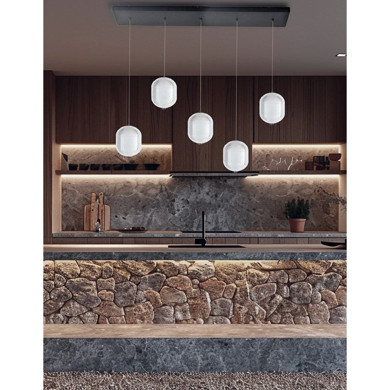Dainolite Peri 5 Light Linear Pendant, Matte Black/Clear