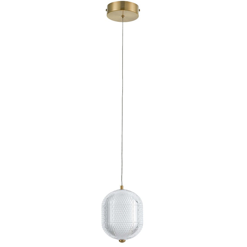 Dainolite Peri 6in 1-Light LED Pendant | Contemporary Aged Brass and Clear Acrylic | Kitchen & Dining Room | 6 x 6 x 10 in | Model PRI-67LEDP-AGB
