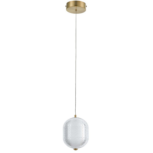 Dainolite Peri 6in 1-Light LED Pendant | Contemporary Aged Brass and Clear Acrylic | Kitchen & Dining Room | 6 x 6 x 10 in | Model PRI-67LEDP-AGB